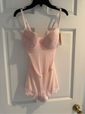 NWT Vintage Lady Princess Pink Lace Teddy Bodysuit Size Large, B cup